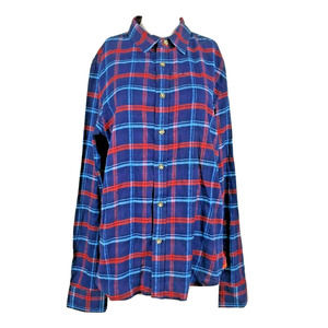 Hudson & Barrow‎ Shirt Womens Sz M Navy Blue Red Plaid Mountain Cotton Flannel